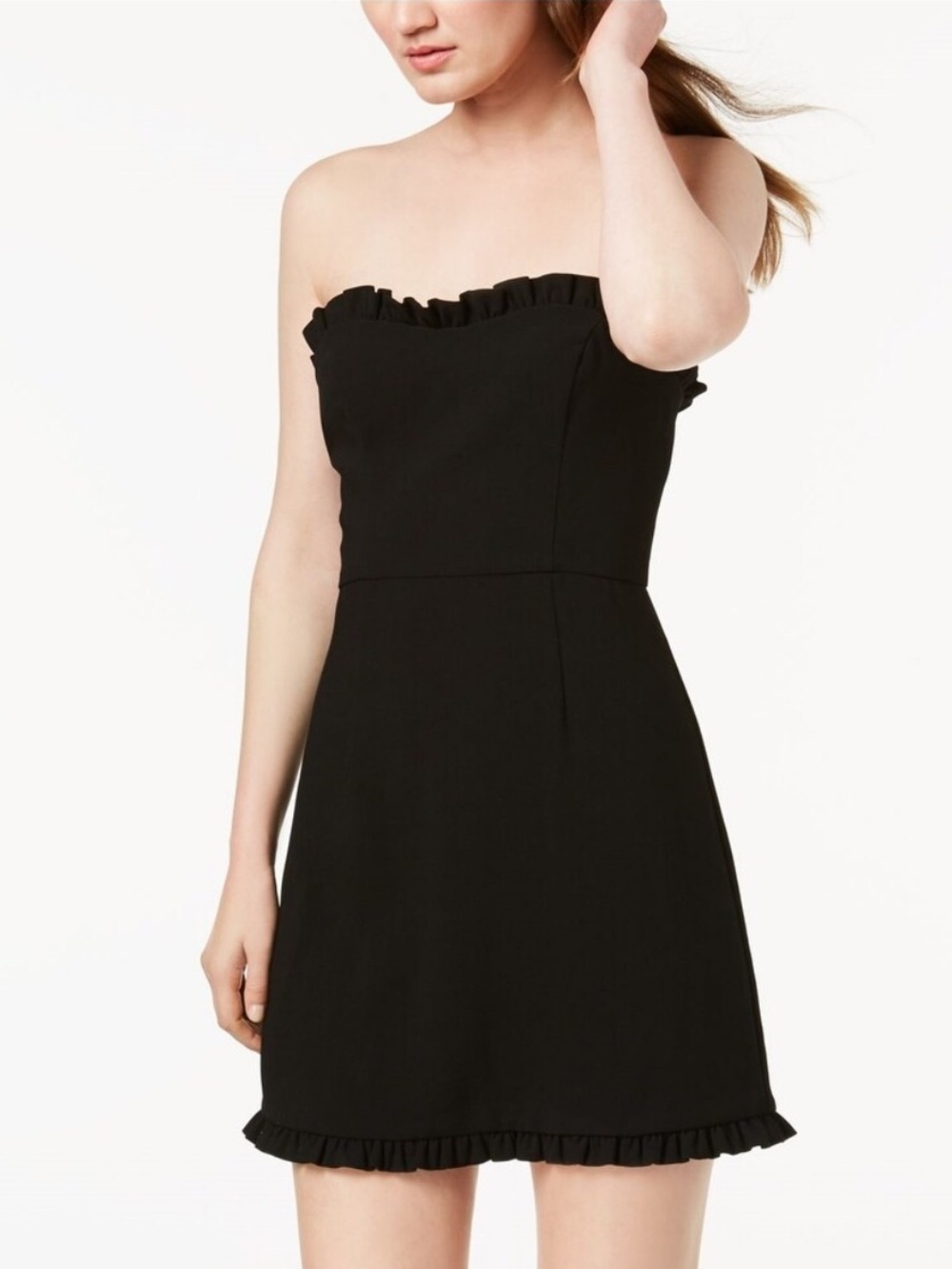 French Connection Black Strapless Ruffle-Hem Mini Dress